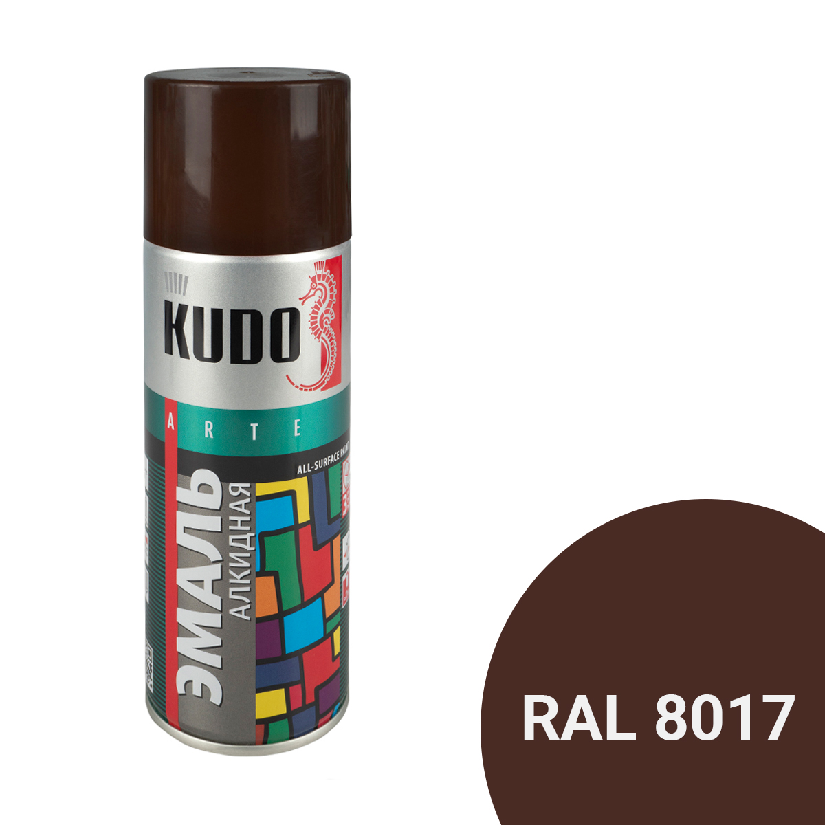 Аэрозольная алкидная краска Kudo KU-1012, 520 мл, коричневая 